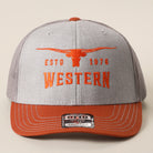 Longhorn Western mid profile trucker hat in orange and heather grey