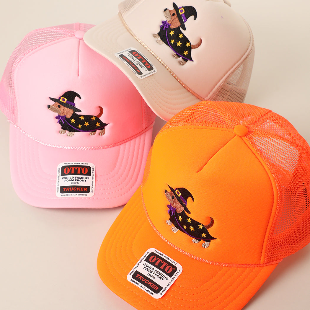 Witch dachshund foam trucker hats, color group
