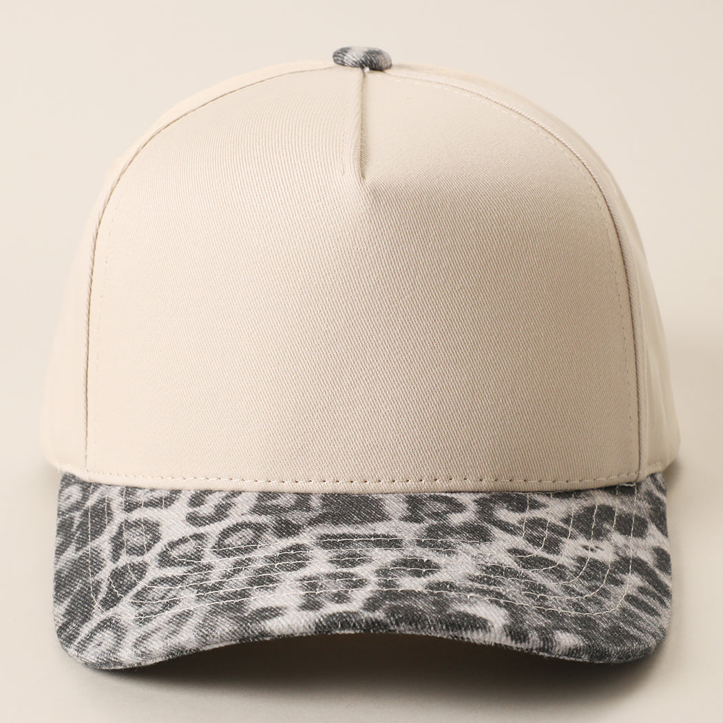Two-tone leopard print brim trucker hat in grey