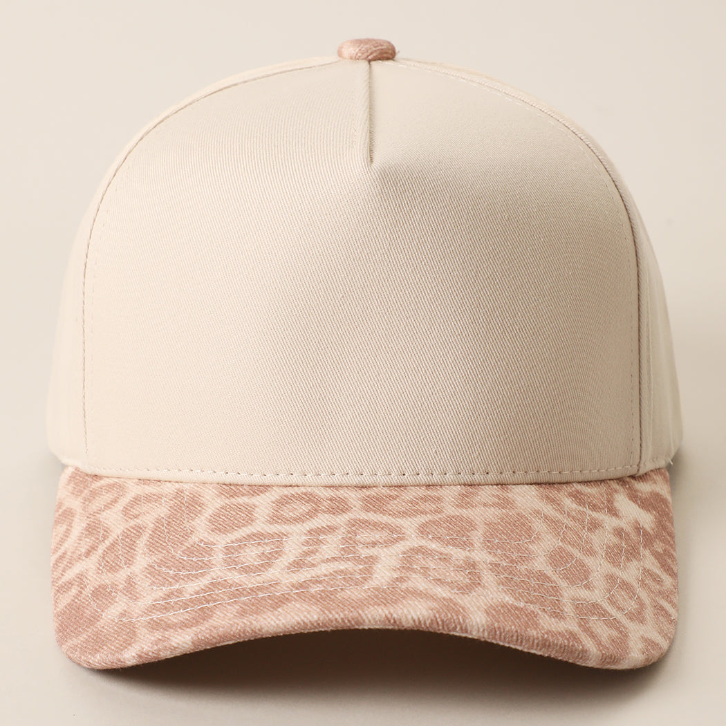 Two-tone leopard print brim trucker hat in rose