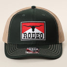 Rodeo patch mid profile trucker hat in dark green and khaki