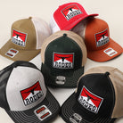 Rodeo patch mid profile trucker hat, side view