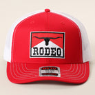 Rodeo patch mid profile trucker hat in red and white
