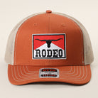 Rodeo patch mid profile trucker hat in orange and khaki