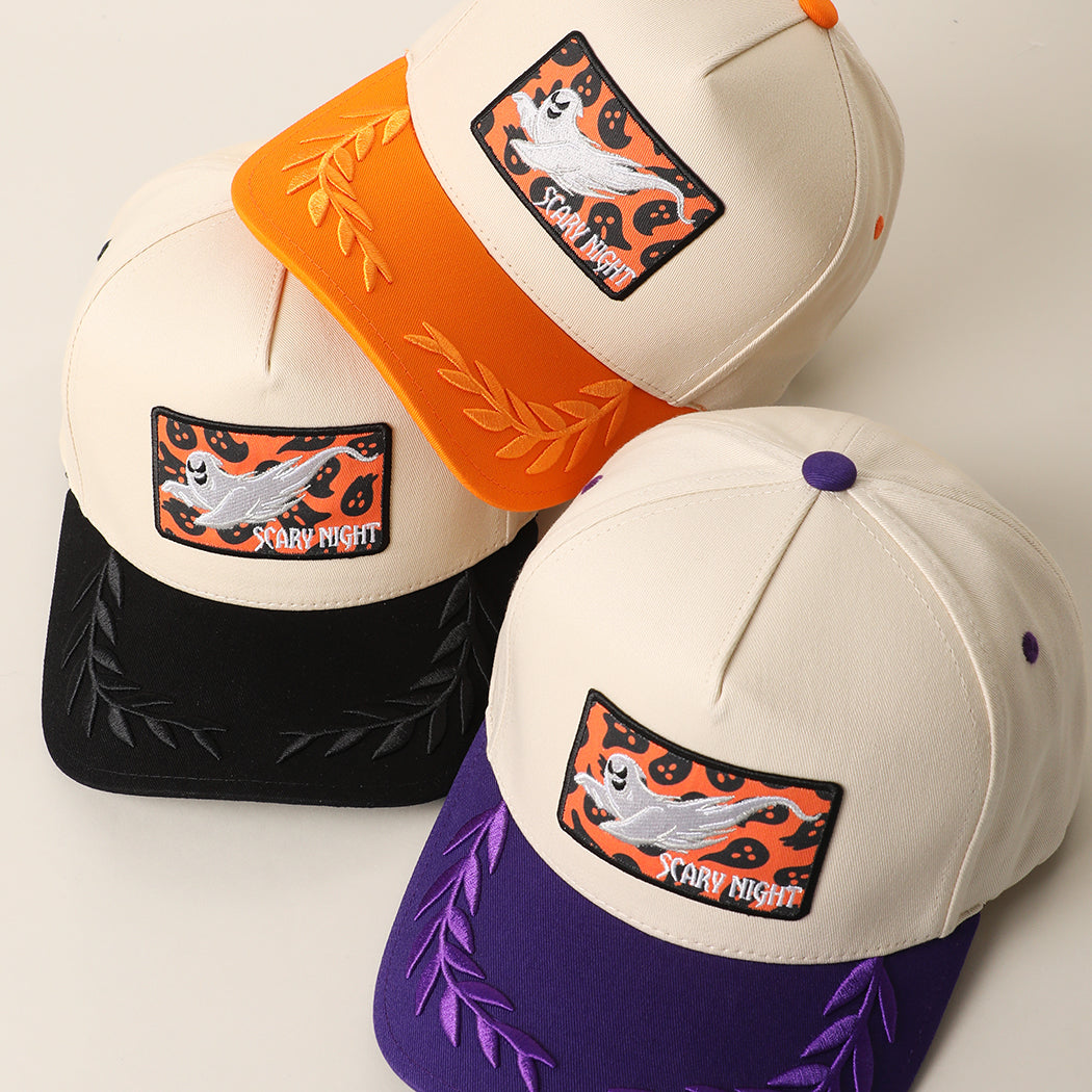 Scary Night ghost patch leaf brim trucker hats, color group