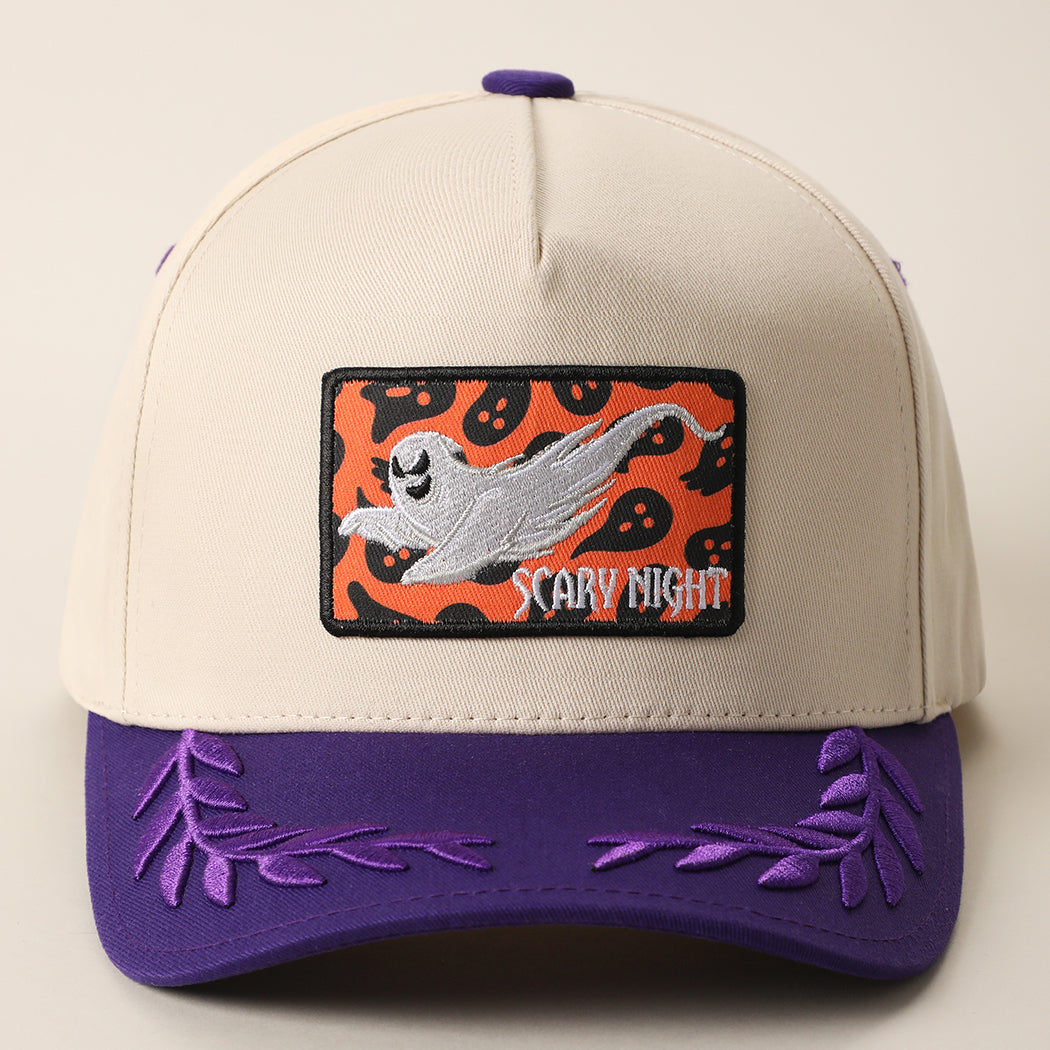 Scary Night ghost patch leaf brim trucker hat in purple