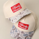 Howdy America camo brim trucker hat shown in all color options