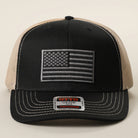 Black American Flag patch trucker hat in black and khaki