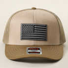 Black American Flag patch trucker hat in brown and khaki