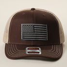 Black American Flag patch trucker hat in dark brown and khaki