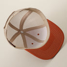 Black American Flag patch trucker hat in orange and khaki, detail view