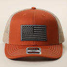 Black American Flag patch trucker hat in orange and khaki