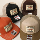 Gone Fishing Catch You Later patch trucker hat shown in all color options