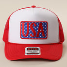 USA polka dot patch foam trucker hat in red and white