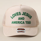Loves Jesus And America Too foam trucker hat in sand