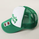 Feelin' Lucky St. Patrick's Day foam trucker hat in kelly green and white detail view