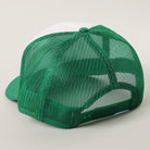 Feelin' Lucky St. Patrick's Day foam trucker hat in kelly green and white detail view