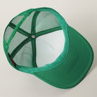 Feelin' Lucky St. Patrick's Day foam trucker hat in kelly green and white detail view
