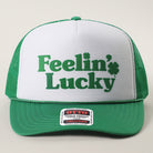 Feelin' Lucky St. Patrick's Day foam trucker hat in kelly green and white front view