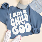 I Am A Child Of God graphic sweatshirt in indigo blue