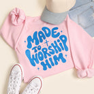 Made To Worship Him graphic sweatshirt in light pink