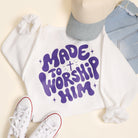 Made To Worship Him graphic sweatshirt in white
