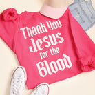 Thank You Jesus For The Blood graphic sweatshirt in heliconia pink