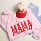 Mama bold puff midweight sweatshirt in light pink, front view