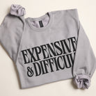 Expensive & Difficult puff sweatshirt in cement, front view