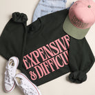 Expensive & Difficult puff sweatshirt in forest green, front view