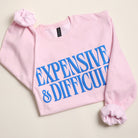 Expensive & Difficult puff sweatshirt in light pink, front view