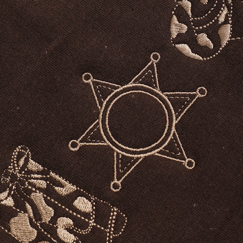 Western icons embroidered sweatshirt in dark chocolate, detail view