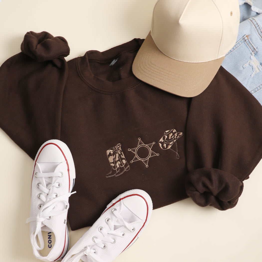 Western icons embroidered sweatshirt in dark chocolate