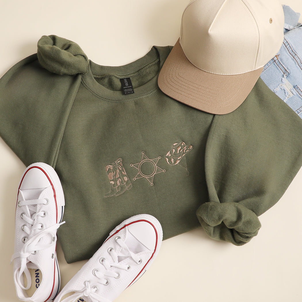 Western icons embroidered sweatshirt in military green