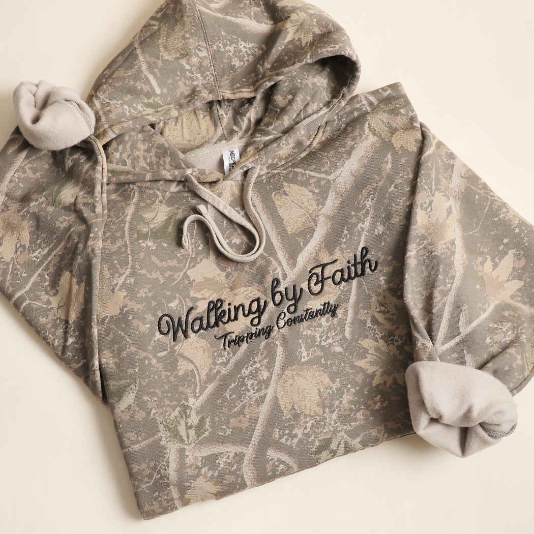 Walking by Faith embroidered camo hoodie in black camo
