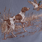 Vintage Hunting Dog Duck garment-dyed t-shirt in blue jeans, detail view