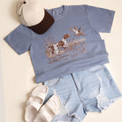 Vintage Hunting Dog Duck garment-dyed t-shirt in blue jeans, front view