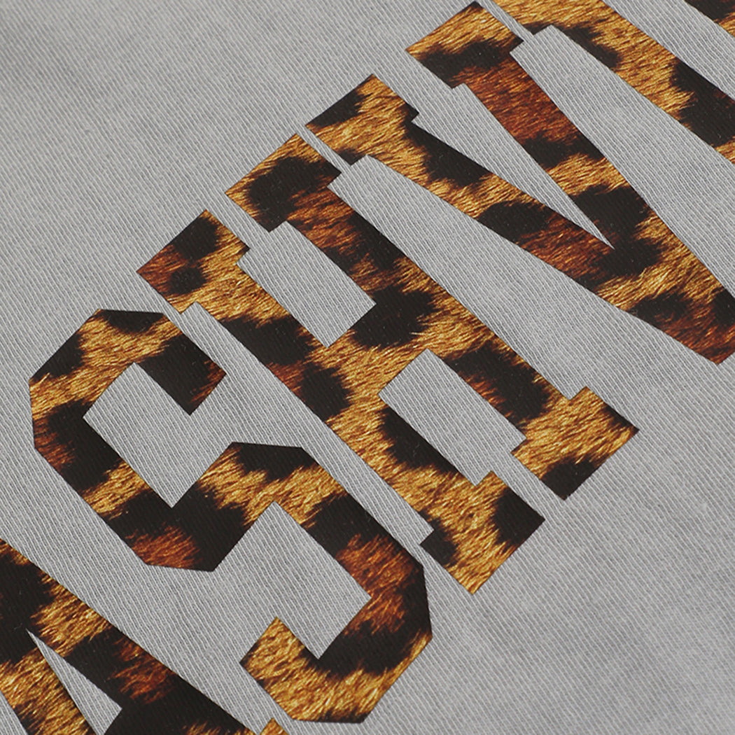 Nashville leopard print garment-dyed t-shirt in granite grey, detail view
