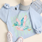 Preppy Duck stripe fleece sweatshirt in light blue