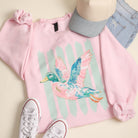 Preppy Duck stripe fleece sweatshirt in light pink