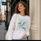 Model wearing Preppy Duck stripe fleece sweatshirt