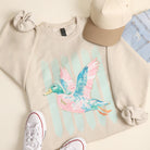 Preppy Duck stripe fleece sweatshirt in sand