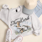 Rest In The Lord flying duck graphic sweatshirt in ash grey