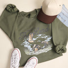 Rest In The Lord flying duck graphic sweatshirt in military green