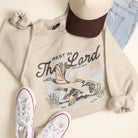 Rest In The Lord flying duck graphic sweatshirt in sand