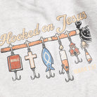 Hooked on Jesus graphic sweatshirt in ash grey, detail view
