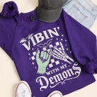 Vibin' With My Demons graphic sweatshirt in purple