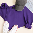 Monster Mash Halloween graphic sweatshirt in purple, back view