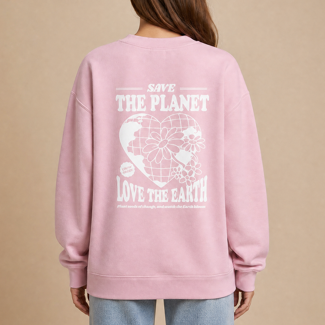 Save the Planet Love the Earth graphic sweatshirt in light pink