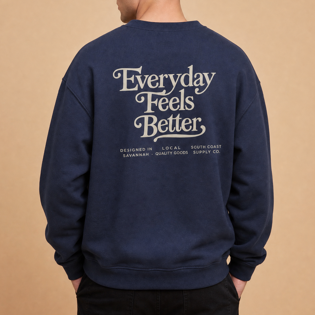 Everyday Feels Better graphic sweatshirt in navy, front view